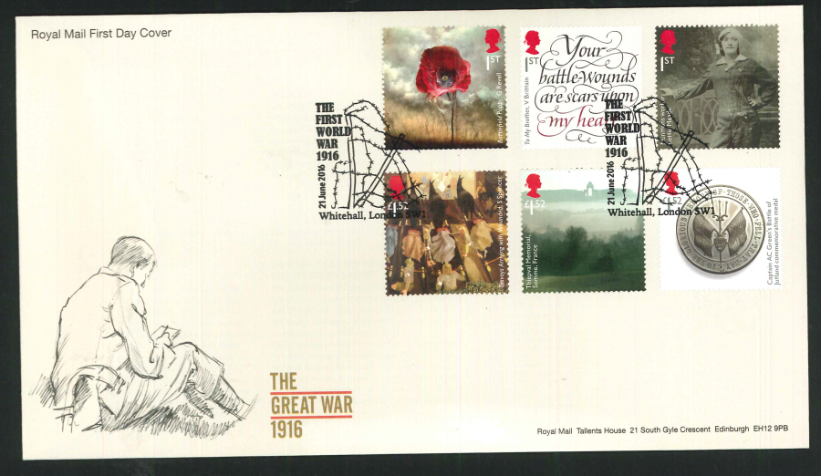 2016 - The Great War 1916, First Day Cover, The First World War 1916, Whitehall London SW1 Postmark